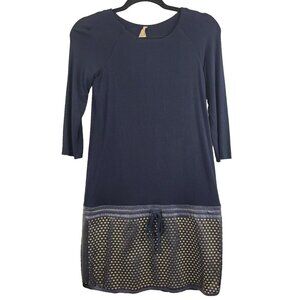 Bailey 44 Womens Mini Dress Small Navy Faux Leather Eyelet Trim 3/4 Sleeve Goth